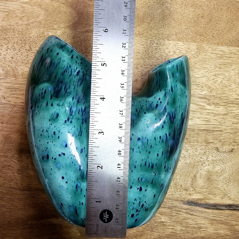 Vintage Double-Mouth Green Drip Glazed Pottery Vase, Mid-Century - Picture 5 of 6